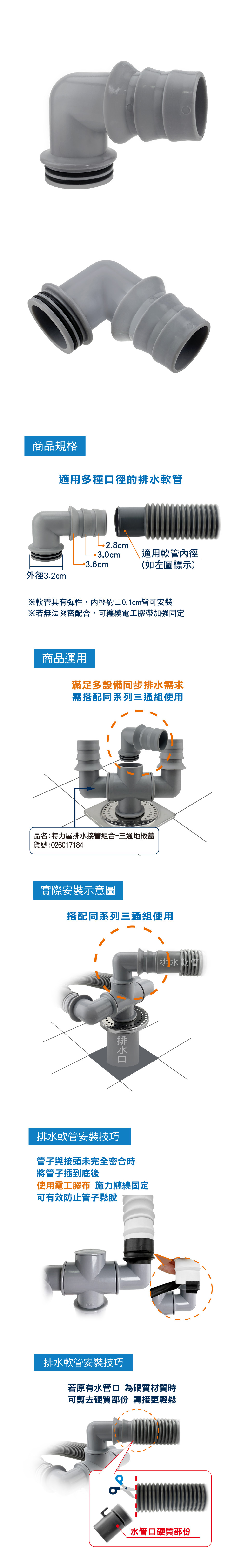 特力屋排水接管組合-外接彎頭(中型)