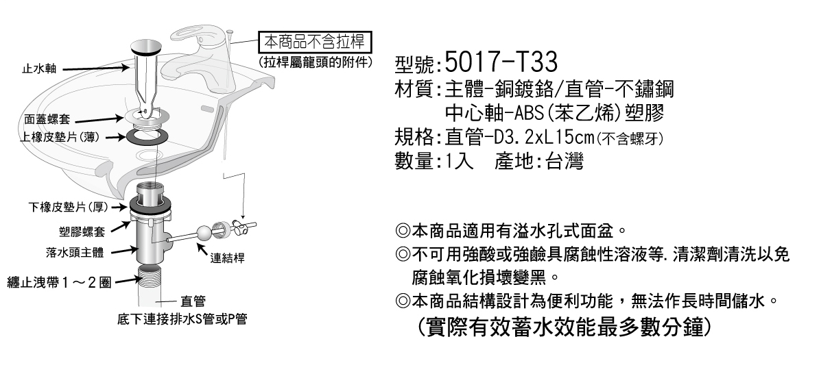 拉桿式面盆排水組(銅)