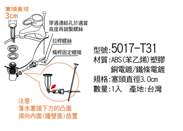 面盆排水塞頭橫桿組