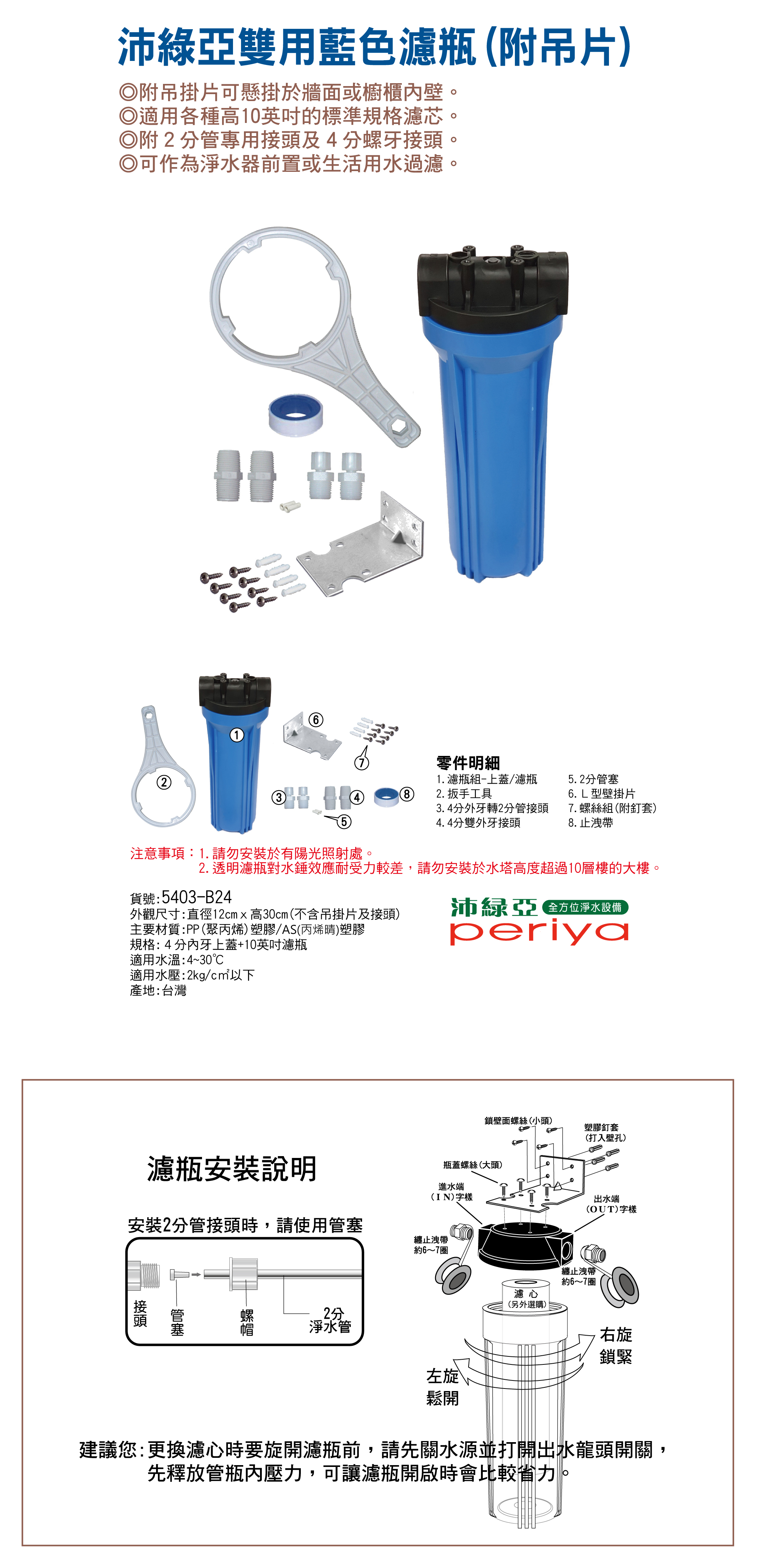 沛綠亞雙用藍色濾瓶(附吊片)